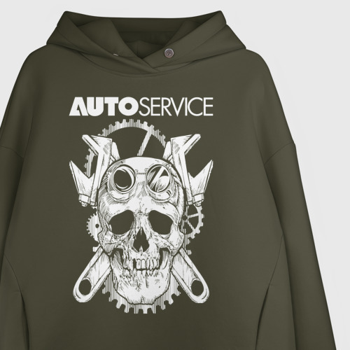 Женское худи Oversize хлопок Auto service, цвет хаки - фото 3