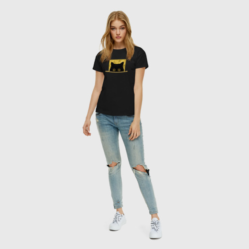 Женская футболка хлопок Игривая киска, цвет черный - фото 5