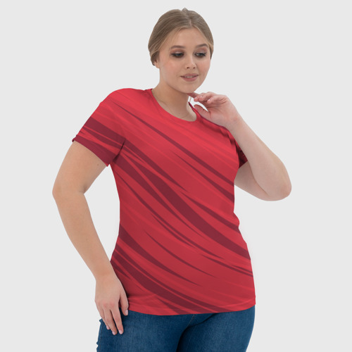 Женская футболка 3D Диагональные полосы красный, цвет 3D печать - фото 6