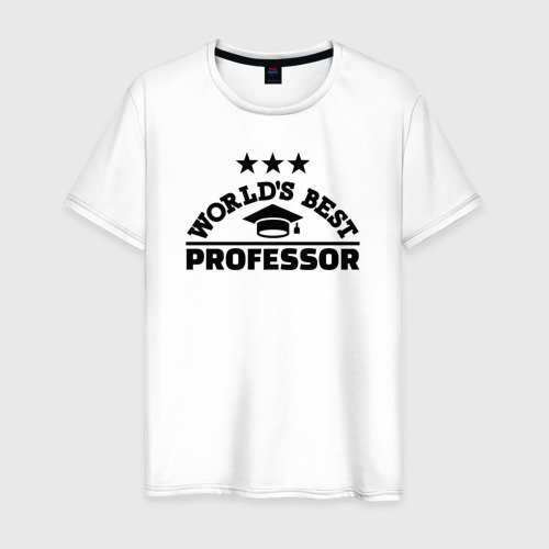 Мужская футболка из хлопка с принтом Лучший в мире профессор, вид спереди №1