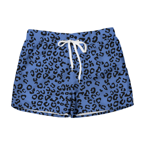 Женские шорты 3D с принтом Синий леопард, вид спереди #2