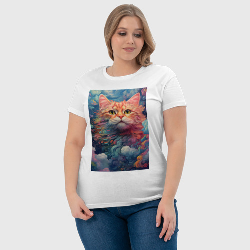 Женская футболка хлопок Фэнтази кот, цвет белый - фото 6