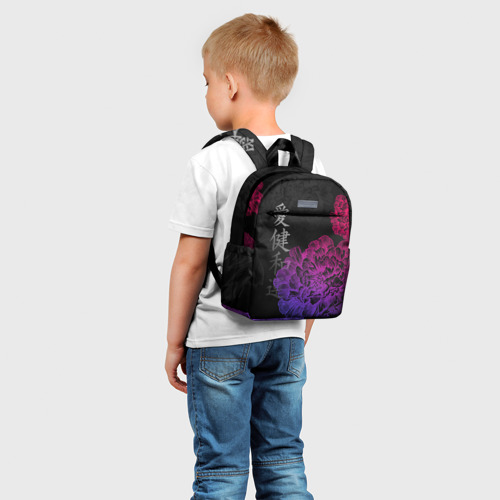 Детский рюкзак 3D с принтом Neon flowers - japanese art, фото на моделе #1