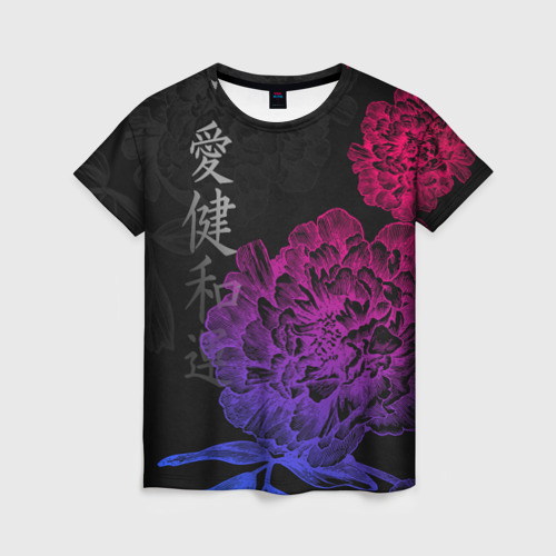 Женская футболка 3D Neon flowers - Japanese art, цвет 3D печать