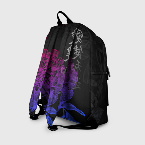 Рюкзак 3D с принтом Neon flowers - japanese art, вид сзади #1