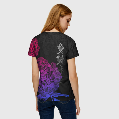 Женская футболка 3D Neon flowers - Japanese art, цвет 3D печать - фото 4