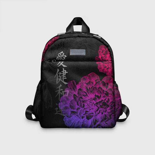 Детский рюкзак 3D с принтом Neon flowers - japanese art, вид спереди #2