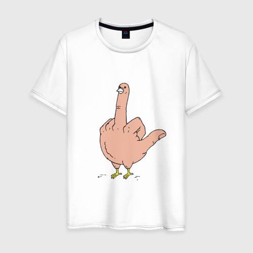 Мужская футболка из хлопка с принтом Пошлая птичка - смешной фак, вид спереди №1