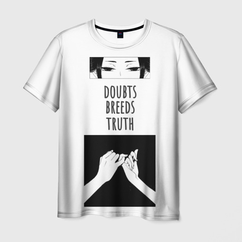 Мужская футболка 3D с принтом Сомнения порождают правду аниме арт, вид спереди #2