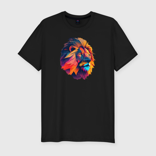 Мужская футболка хлопок Slim с принтом Красочный графический лев - нейросеть, вид спереди #2