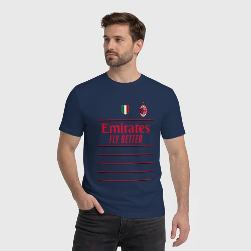 Мужская футболка хлопок с принтом Златан Ибрагимович ФК Милан форма 22-23 гостевая, фото на моделе #1