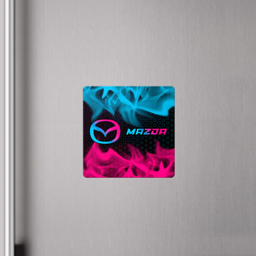Магнит виниловый Квадрат Mazda - neon gradient: надпись и символ - фото 4
