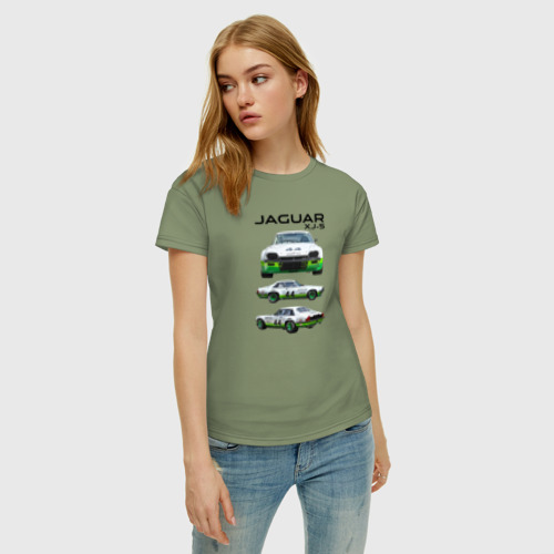 Женская футболка хлопок с принтом Jaguar постер обложка журнала, фото на моделе #1