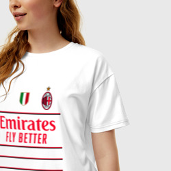 Женская футболка хлопок Oversize ФК Милан форма 22-23 гостевая - фото 2