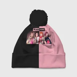 Шапка 3D c помпоном Черно-розовый градиент Black Pink