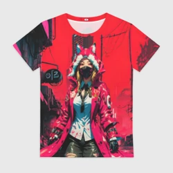 Женская футболка 3D Девушка-лиса кицунэ