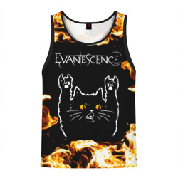 Мужская майка 3D Evanescence рок кот и огонь