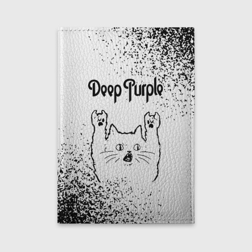 Обложка для автодокументов Deep Purple рок кот на светлом фоне