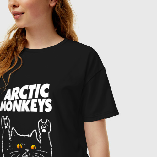 Женская футболка хлопок Oversize Arctic Monkeys rock cat, цвет черный - фото 3