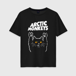 Женская футболка хлопок Oversize Arctic Monkeys rock cat