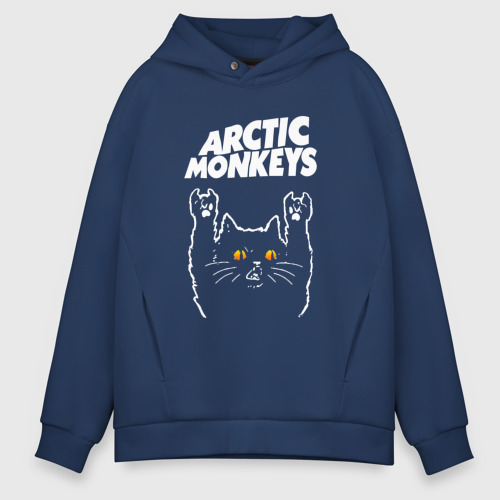 Мужское худи Oversize хлопок Arctic Monkeys rock cat, цвет темно-синий