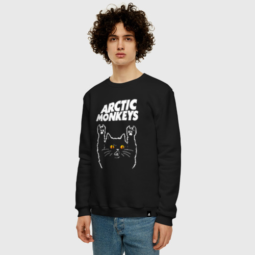 Мужской свитшот хлопок Arctic Monkeys rock cat, цвет черный - фото 3