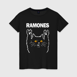 Ramones rock cat – Женская футболка хлопок с принтом купить со скидкой в -20%