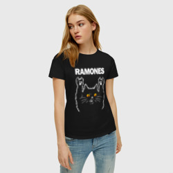 Женская футболка хлопок Ramones rock cat - фото 2