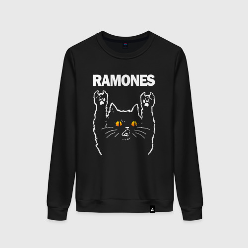 Женский свитшот хлопок Ramones rock cat, цвет черный