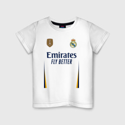 Футболка с принтом Винисиус Жуниор ФК Реал Мадрид форма 23-24 домашняя для ребенка, вид спереди №1. Цвет основы: белый