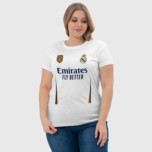 Женская футболка хлопок с принтом Винисиус Жуниор ФК Реал Мадрид форма 23/24 домашняя, фото #4