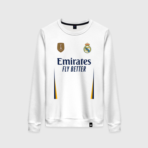 Женский свитшот хлопок Винисиус Жуниор ФК Реал Мадрид форма 23-24 домашняя, цвет белый