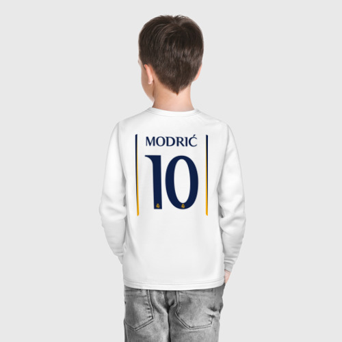 Детский лонгслив хлопок с принтом Лука Модрич ФК Реал Мадрид форма 23/24 домашняя, вид сзади #2