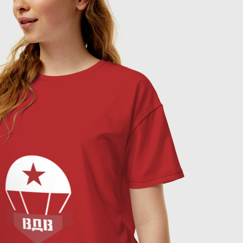 Женская футболка хлопок Oversize Парашют ВДВ, цвет красный - фото 3