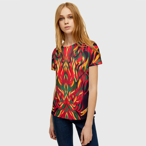 Женская футболка 3D Пожар в джунглях, цвет 3D печать - фото 3