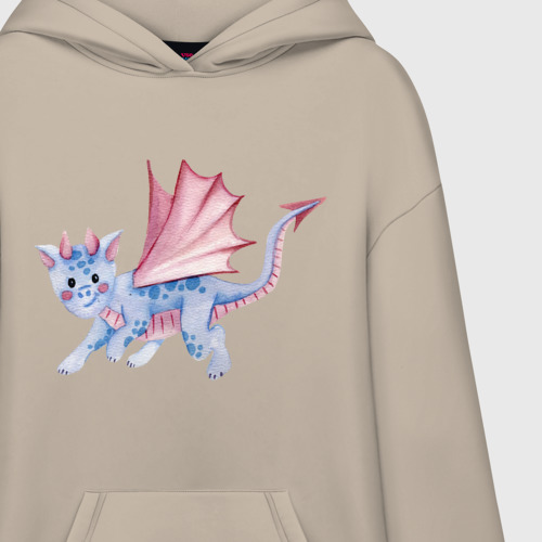 Худи SuperOversize хлопок с принтом Синий дракон с розовыми крыльями, фото на моделе #1