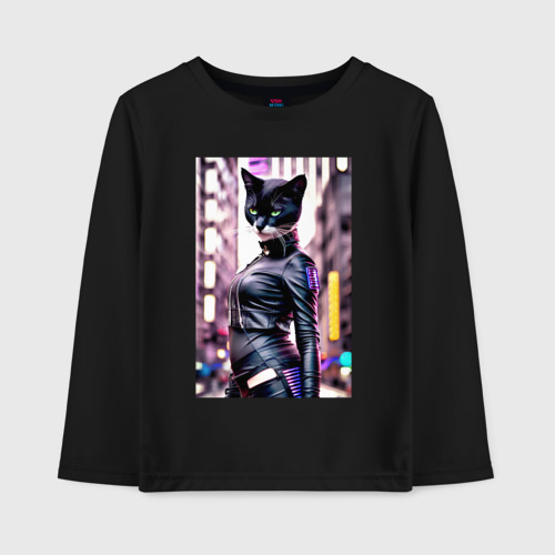 Детский лонгслив хлопок Cool black cat - neural network - fashionista, цвет черный