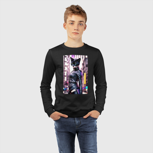 Детский свитшот хлопок Cool black cat - neural network - fashionista, цвет черный - фото 7