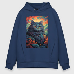 Мужское худи Oversize хлопок Black fantasy cat