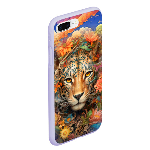 Чехол для iPhone 7Plus/8 Plus матовый Леопард в тропических цветах, цвет светло-сиреневый - фото 3