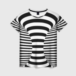 Женская футболка 3D Черно-белая полосатая иллюзия воронка