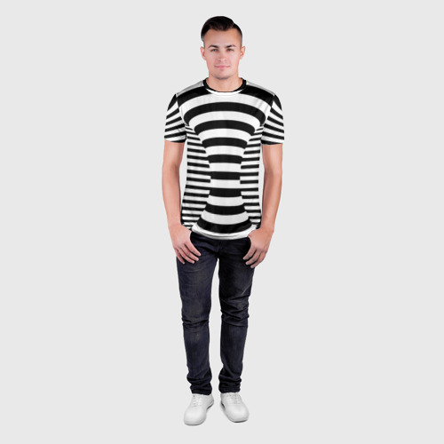 Мужская футболка 3D Slim Черно-белая полосатая иллюзия воронка, цвет 3D печать - фото 4