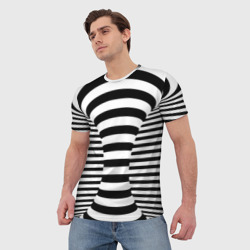 Мужская футболка 3D Черно-белая полосатая иллюзия воронка - фото 2