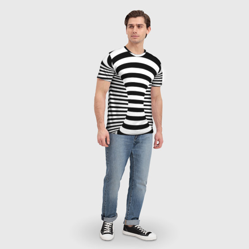 Мужская футболка 3D Черно-белая полосатая иллюзия воронка, цвет 3D печать - фото 5