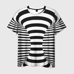 Мужская футболка 3D Черно-белая полосатая иллюзия воронка