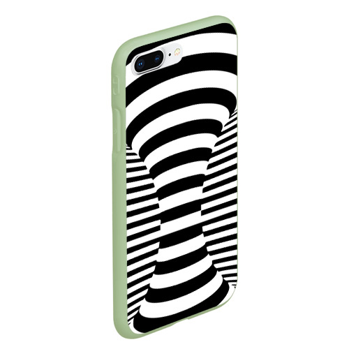 Чехол для iPhone 7Plus/8 Plus матовый Черно-белая полосатая иллюзия воронка, цвет салатовый - фото 3