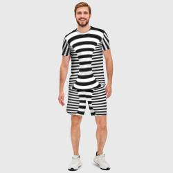 Мужской костюм с шортами 3D Черно-белая полосатая иллюзия воронка - фото 2