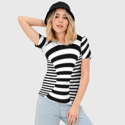 Женская футболка 3D Slim Черно-белая полосатая иллюзия воронка - фото 2
