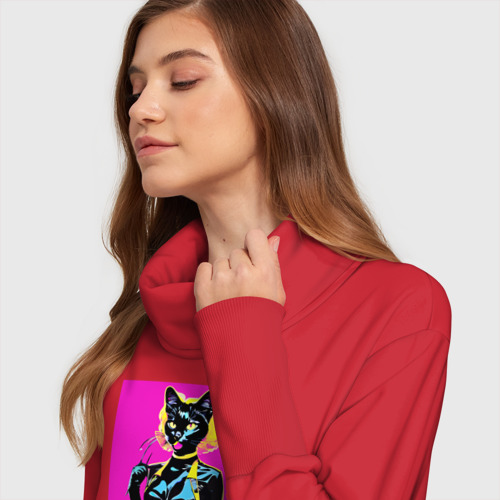 Платье удлиненное хлопок Black cat - fashionista - pop art - neural network - фото 6