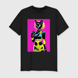 Мужская футболка хлопок Slim Black cat - fashionista - pop art - neural network